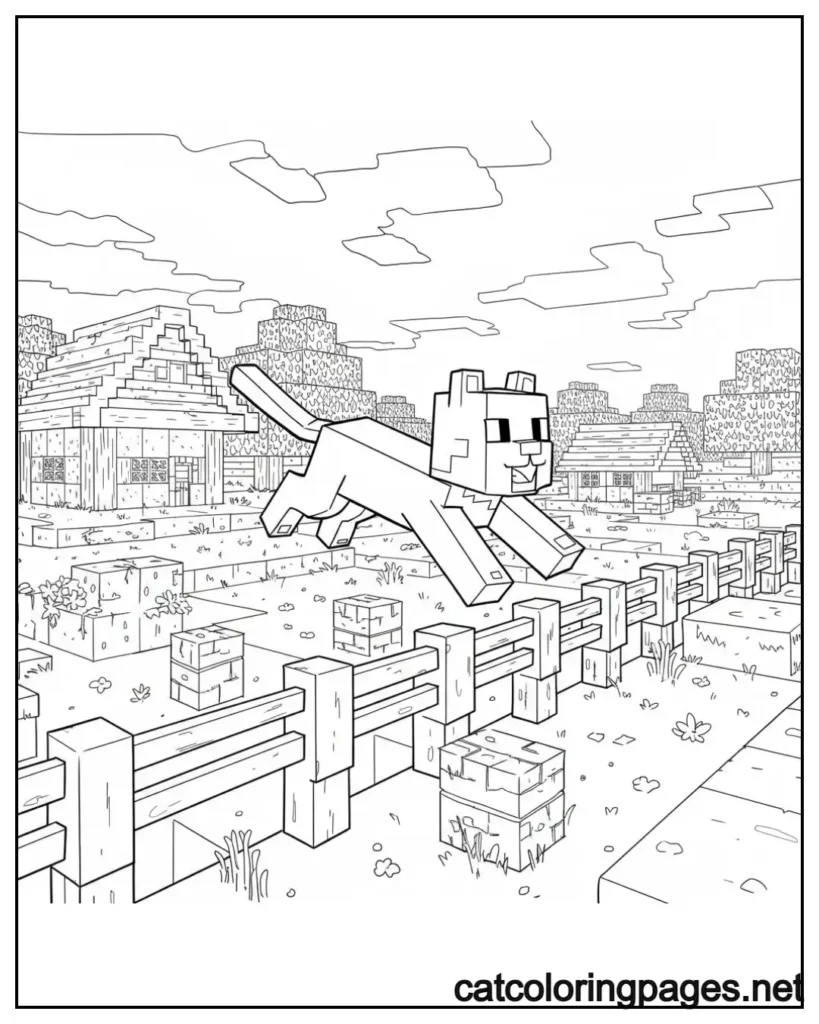 minecraft cat coloring pages minecraft cat leaping over
