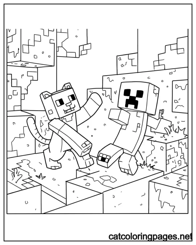 minecraft cat coloring pages mischievous minecraft cat swatting