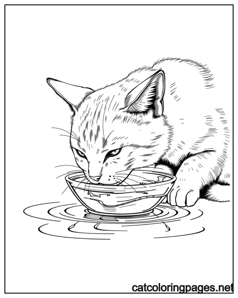 realistic-cat-coloring-pages-cat-drinking-water