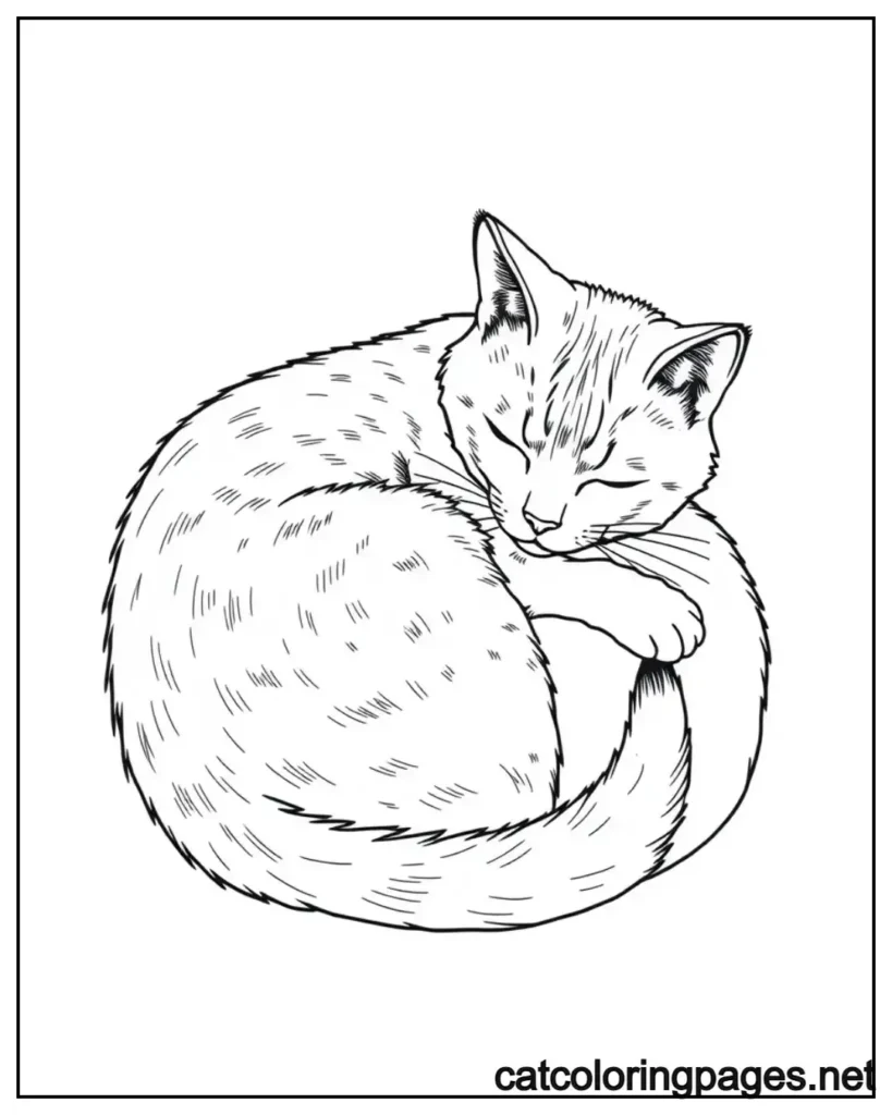 realistic-cat-coloring-pages-curled-up-sleeping-cat