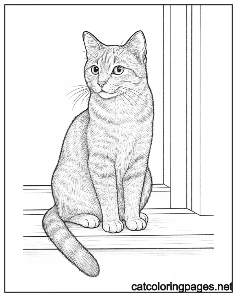 realistic cat sitting on window