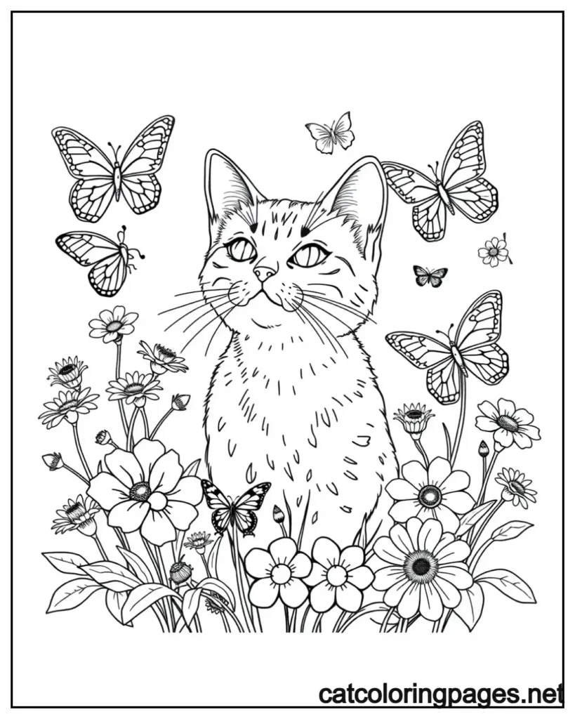 realsitic-cat-coloring-pages-chasing-butterflies