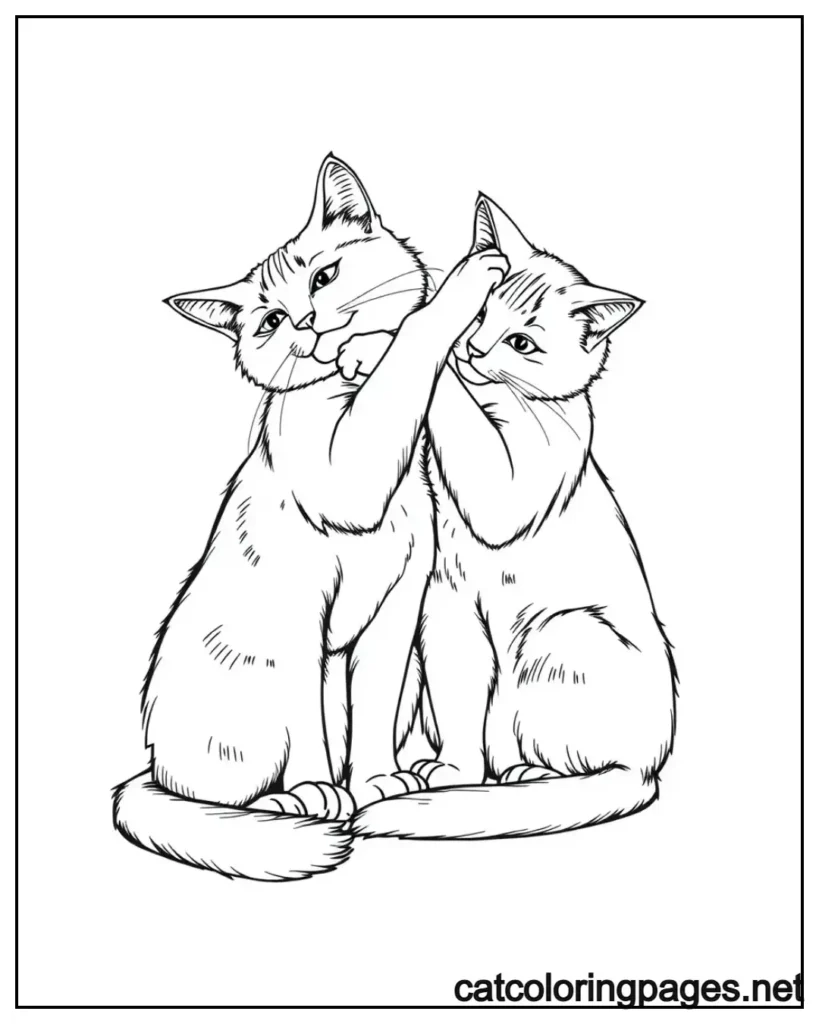 two-realistic-cat-hugging-coloring-page