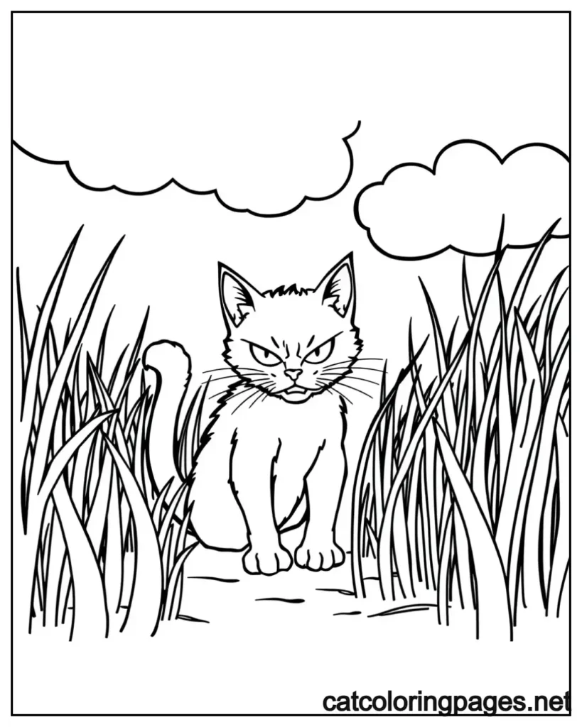 warrior-cats-coloring-pages-angry-cat-sitting-on-grass
