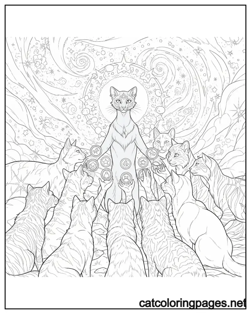warrior-cats-coloring-pages-queen-cat-taking-outh-from-other-cats
